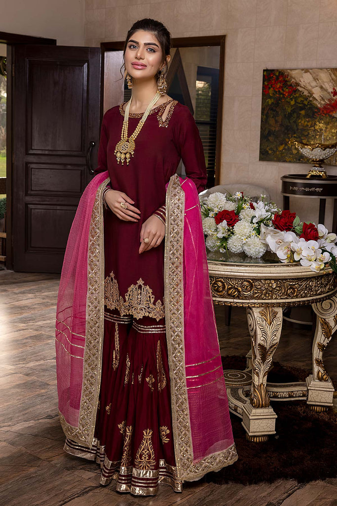 3 Pc Embroidered Raw Silk