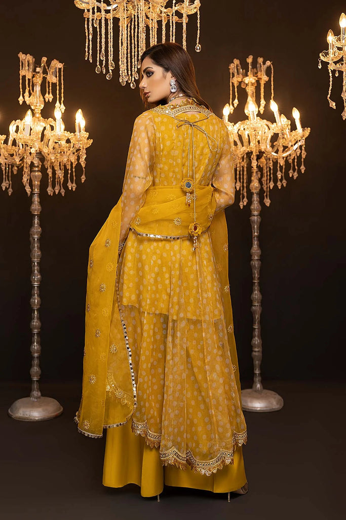 4-Pc Embroidered Long Tail Gown With Raw Silk Qlot Trouser and Organza Dupatta CMA22-88