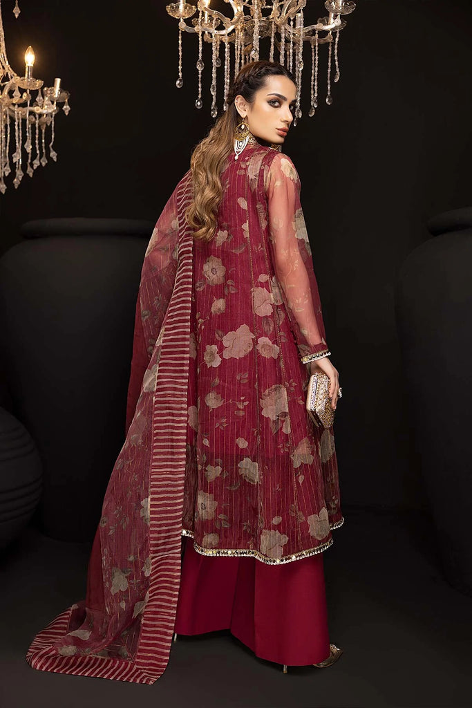 4-Pc Embroidered Open Gown With Raw Silk Qlot Trouser and Organza Dupatta CMA22-86