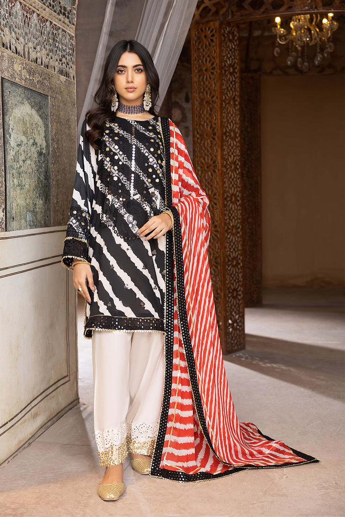 3-Pc Lawn Long Shirt With Lawn Printed Trouser and Printed Dupatta EDP23-12